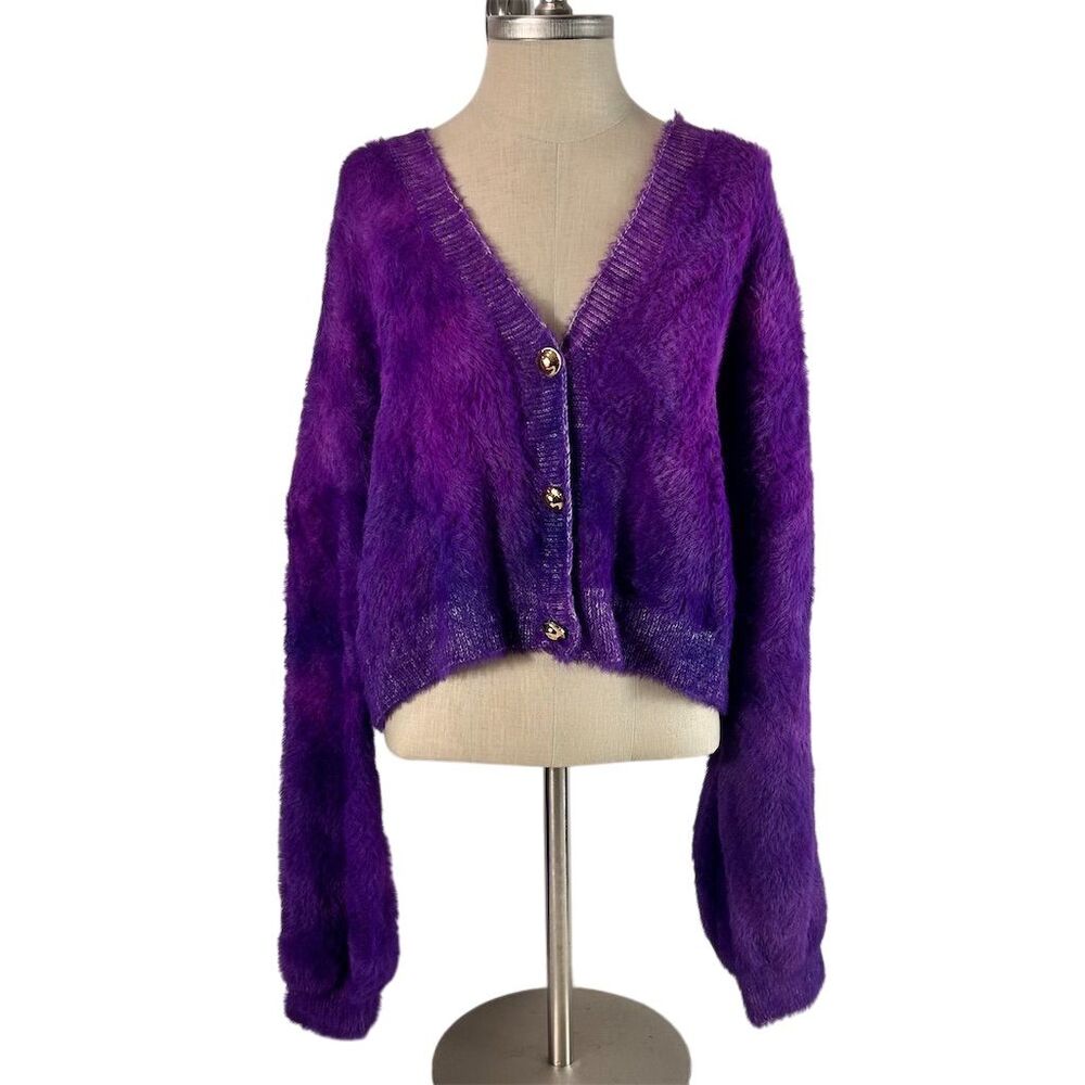 Missguided Women's Plus Size 16 Purple Mohair Blend Cardigan Sweater